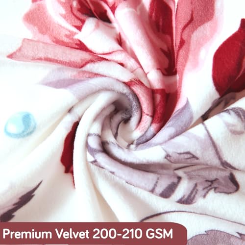 HOKIPO Premium Printed Velvet Sofa Cover 3 Seater Fully Covered, Red Cottage Rose (AR-5797-D6) - Image 4