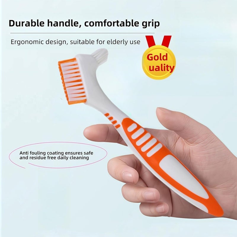 RyanDesign Denture Cleaning Brushes 2-Pack with Dual-Angle Heads - Soft Nylon Bristles & Ergonomic Grip, Travel Brush Kit for Seniors (Orange/Blue) | Denture Care Essentials, Heartwarming Gift for Elderly - Image 3