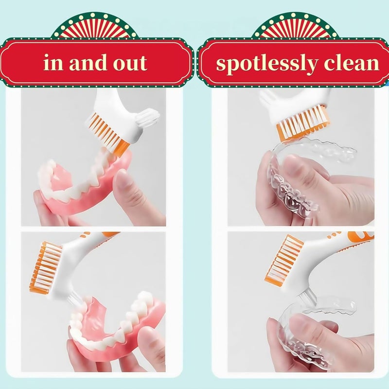 RyanDesign Denture Cleaning Brushes 2-Pack with Dual-Angle Heads - Soft Nylon Bristles & Ergonomic Grip, Travel Brush Kit for Seniors (Orange/Blue) | Denture Care Essentials, Heartwarming Gift for Elderly - Image 5