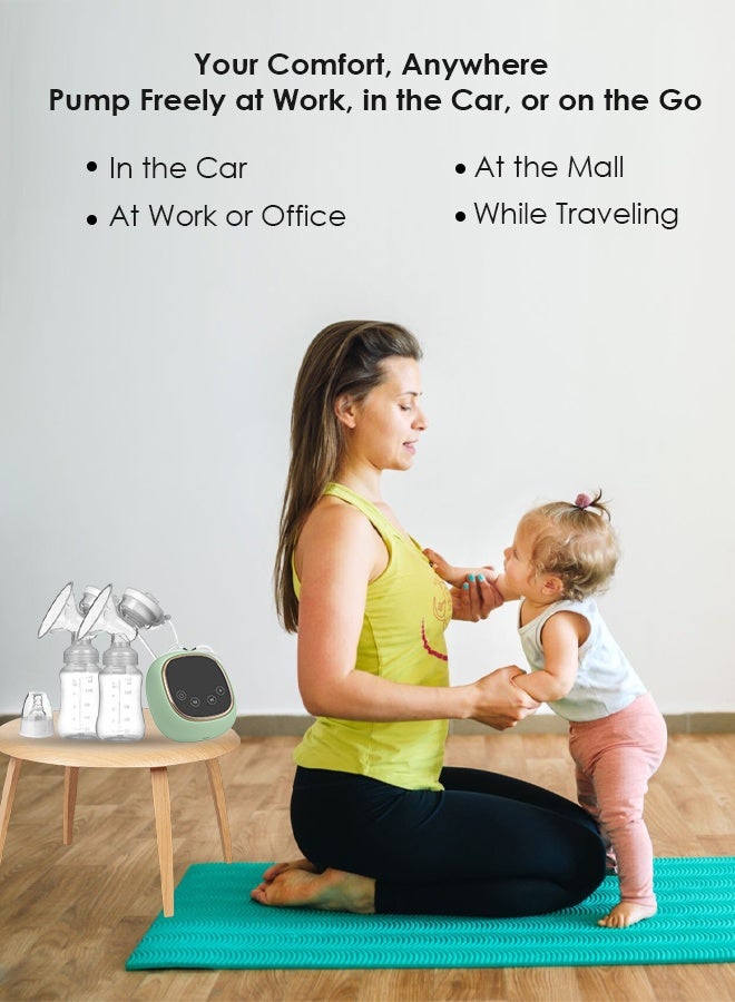 لطف وحضن مضخة رضاعة كهربائية مزدوجة مع شاشة لمس LCD، جهاز شفط حليب محمول وقابل لإعادة الشحن للرضاعة الطبيعية، مستويات شفط قابلة للتعديل، مضخة رضاعة هادئة مع زجاجتين للتغذية - Image 5