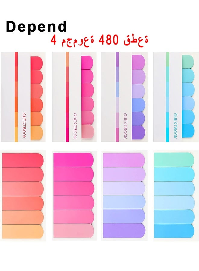 علامات تبويب الفهرس اللاصقة ، 480 قطعة علامة صفحة مستند ملاحظات لاصقة ملونة ، علامات تبويب صفحة لاصقة قابلة للكتابة للتعليق على الكتب والدفاتر والمستندات وتصنيف الملفات 4 مجموعات - Image 1