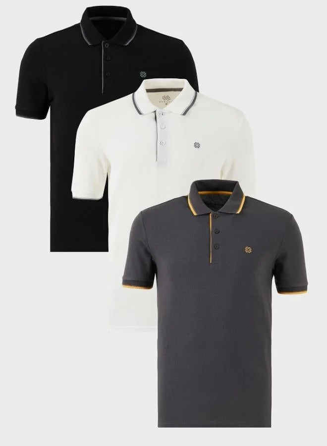 Buratti  Buratti Cotton Slim Fit Striped Detail Buttoned Polo Collar 3-Pack Men's T-Shirt 5902118S3 for Men | Best Price UAE