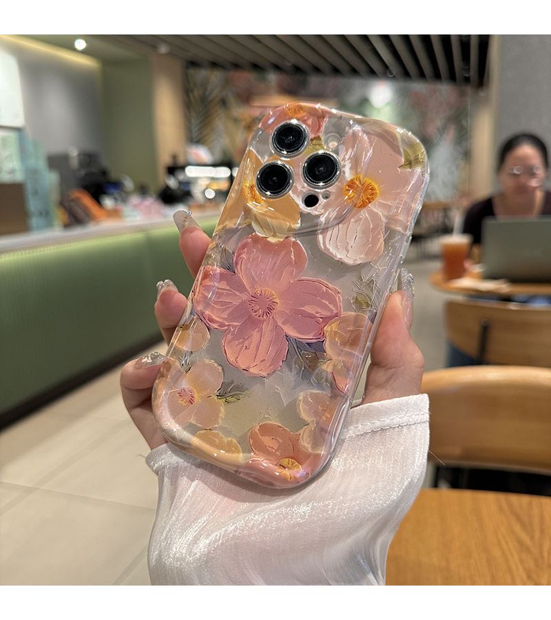 Purple Oil Painting Phone Case for iPhone 16 Plus Vintage Wavy Edges - Image 5