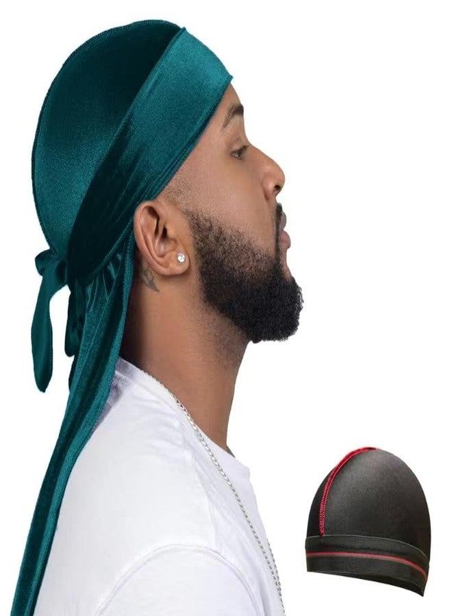 ForceWave Velvet Durag for Men Wave Cap Premium Dorag for Men Women 360 Wave (Deep Ocean Blue) - Image 1