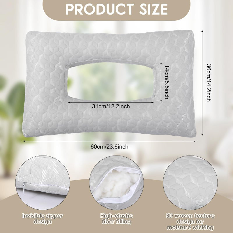 Lounsweer 24 x 14 x 4 Inches Gray Ear Piercing Hole with Large Holes Pillows Side Sleeper Pillow for Side Sleepers and Ear Inflammation Pressure Sores Comfort Relieves Pressure While Sleeping - Image 2