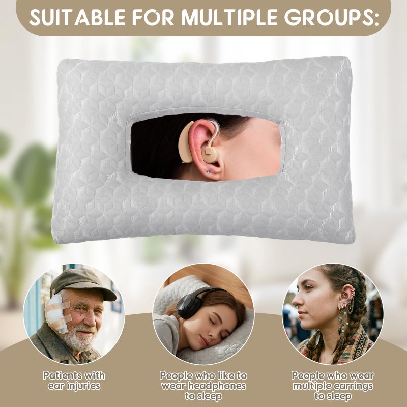 Lounsweer 24 x 14 x 4 Inches Gray Ear Piercing Hole with Large Holes Pillows Side Sleeper Pillow for Side Sleepers and Ear Inflammation Pressure Sores Comfort Relieves Pressure While Sleeping - Image 4