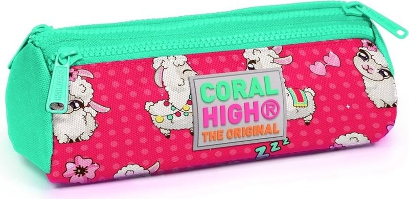 Yaygan Coral High Kids Lama Patterned Three Compartment Pencil Bag for Girls 