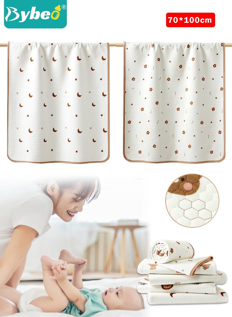 Bybeo 2 Pack Baby Washable Changing Mats, Waterproof Changing Pads, Ultra Soft Crib Mattress Sheets, Highly Absorbent Leakproof Underpads, Pure Cotton Bed Wetting Protector Mat for Newborns & Kids, 70*100cm - Image 1