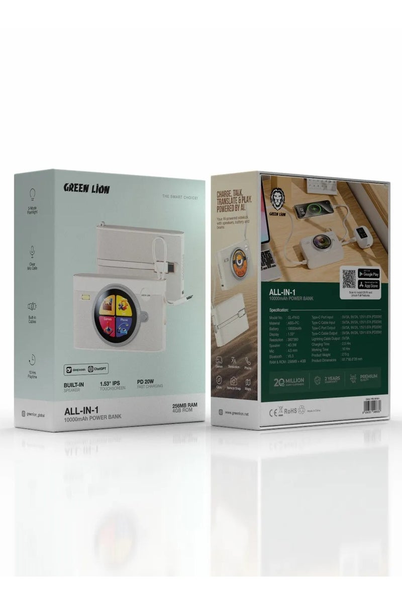 GREEN LION All In 1 Powerbank 10000mAh, Flashlight & Translator Powered by AI with Built In Games, Maps ,Remote Snap, Speaker & Clear Mic for Call / 10H Playtime / Fast Charger Power Banks 10000 mAh / RAM & ROM: 256MB + 4GB - White - Image 3