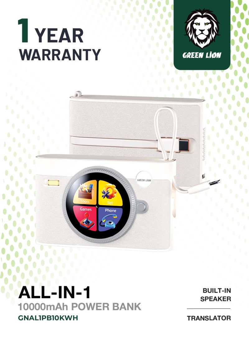 GREEN LION All In 1 Powerbank 10000mAh, Flashlight & Translator Powered by AI with Built In Games, Maps ,Remote Snap, Speaker & Clear Mic for Call / 10H Playtime / Fast Charger Power Banks 10000 mAh / RAM & ROM: 256MB + 4GB - White - Image 1