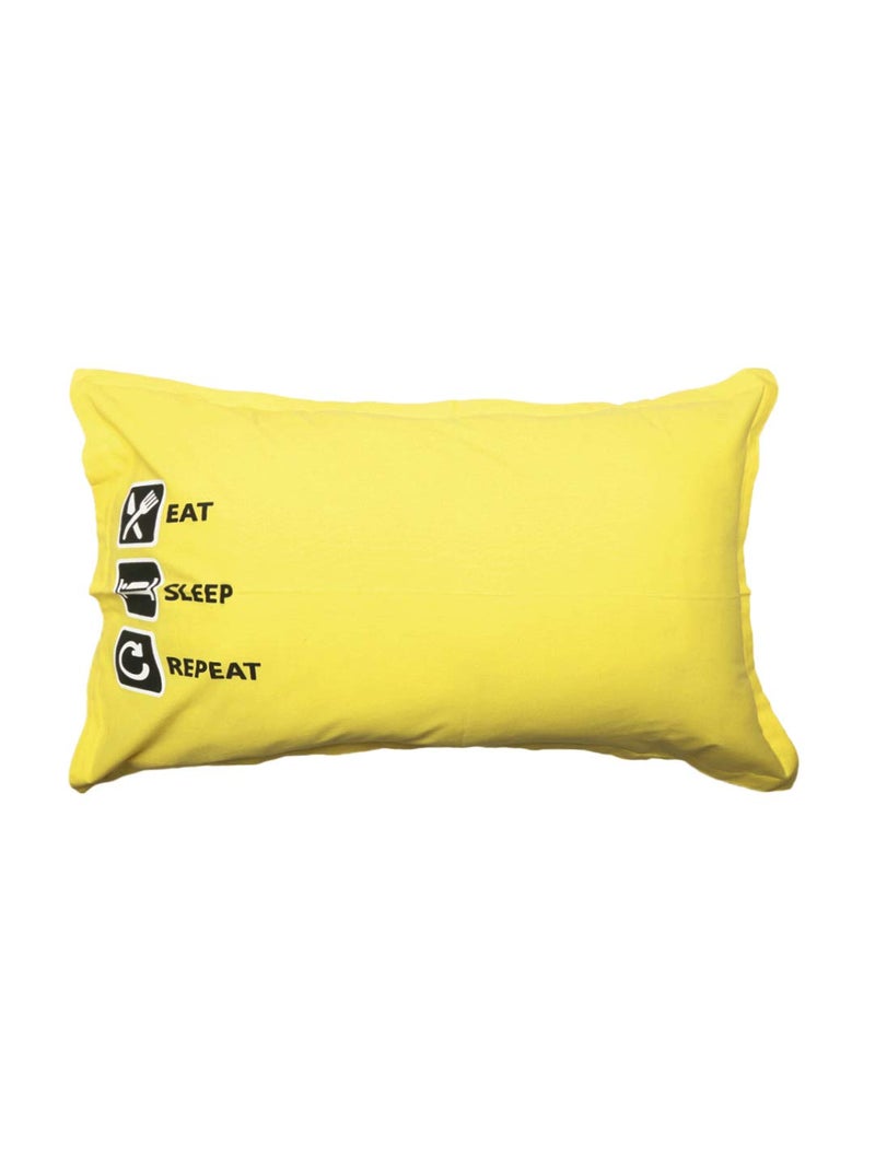 Swayam Set of 2 Cotton Pillow Cover | 18x28 Inch | Soft Breathable Bed Pillow Cover 200TC | Durable & Washable | Eat Sleep Repeat Print Pillow Cover for Bedroom | Standard Size - Yellow - Image 2