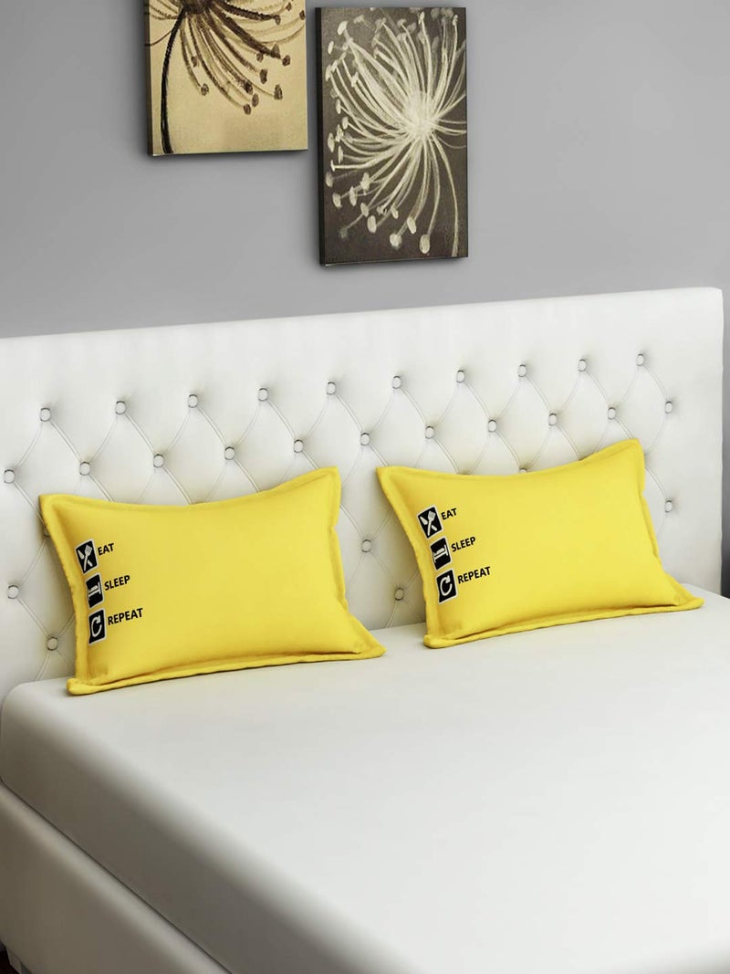 Swayam Set of 2 Cotton Pillow Cover | 18x28 Inch | Soft Breathable Bed Pillow Cover 200TC | Durable & Washable | Eat Sleep Repeat Print Pillow Cover for Bedroom | Standard Size - Yellow - Image 5