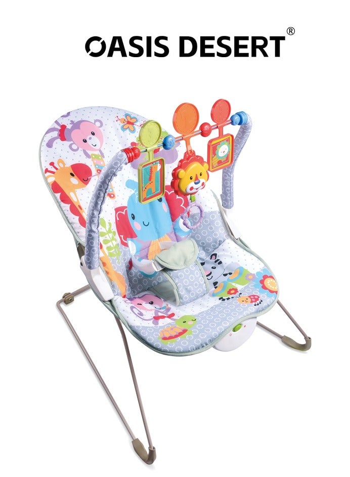 صحراء الواحة كرسي هزاز للأطفال - كرسي هزاز مبطن ناعم للأطفال / ألعاب معلقة واهتزاز مهدئ - مهد أرجوحة مهدئ وجذاب - للأطفال من عمر 3 أشهر فما فوق - رمادي - Image 1