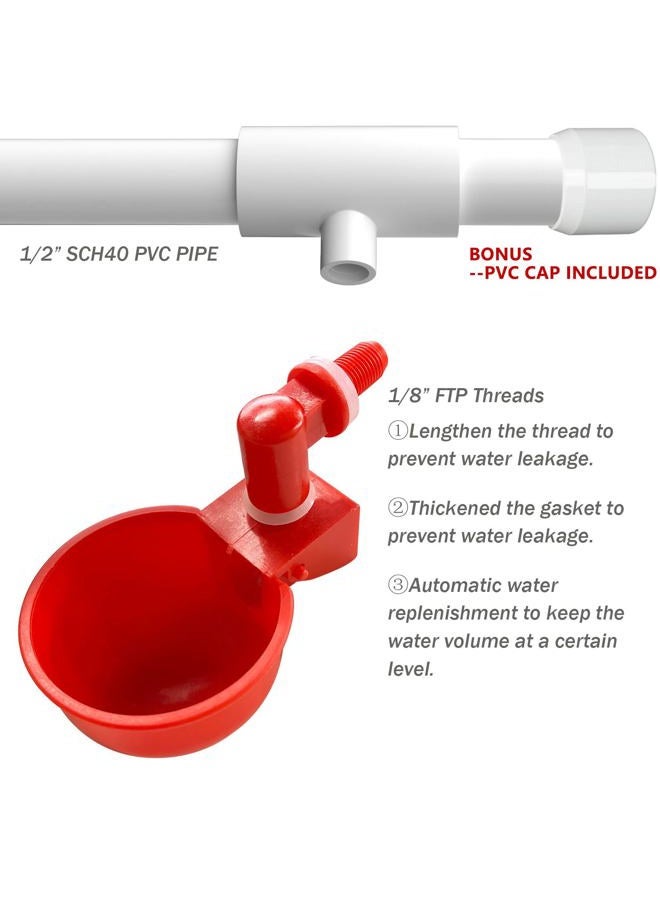 letsFix Chicken Water Cups for PVC with Tee (8 Pack), Automatic Chicken Waterer Kit for Poultry, DIY PVC Water Feeder for Chicken/Duck/Quail/Turkey - Image 5