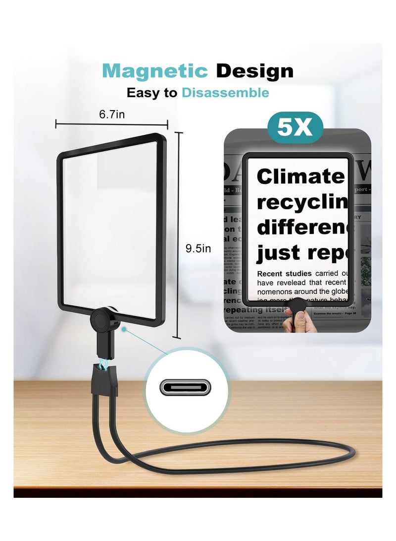 Barakah 5X Hands Free Magnifying Glass with Light, Neck Wear Magnifier for Close Work, Full Book Page Magnifier Flexible Gooseneck Magnifier for Reading Books Seniors, Repair, Sewing, Low Vision Elderly - Image 5