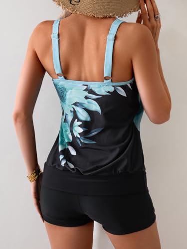 B2prity Tankini Bathing Suits for Women Tummy Control Two Piece Swimsuits Blouson Floral Print Swim Tank Top with Boy Shorts - Image 3