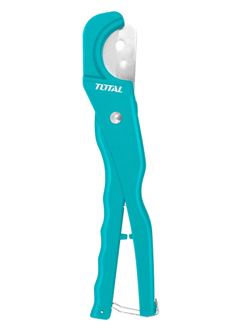 TOTAL Professional PVC Pipe Cutter, Turquoise Aluminum Tool, 3-35mm Cutting Range, 210mm Length, One Time Cutting Feature - Image 1