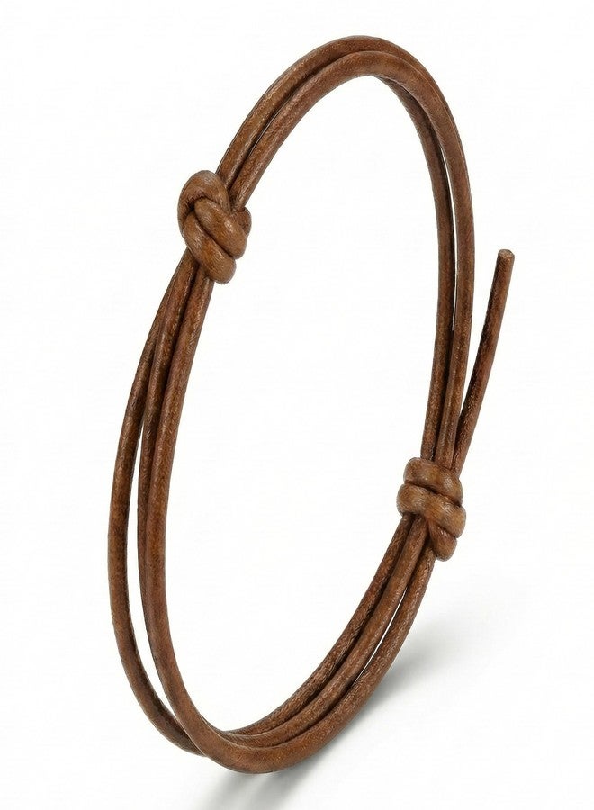 Leporem Genuine Leather Slim Cord Wrap Bracelet, 3-Strand Layered Leather Cord Minimalist Design, Adjustable Sliding Knot for Men & Women, Daily Casual Wristband (Brown, 2mm) - Image 1