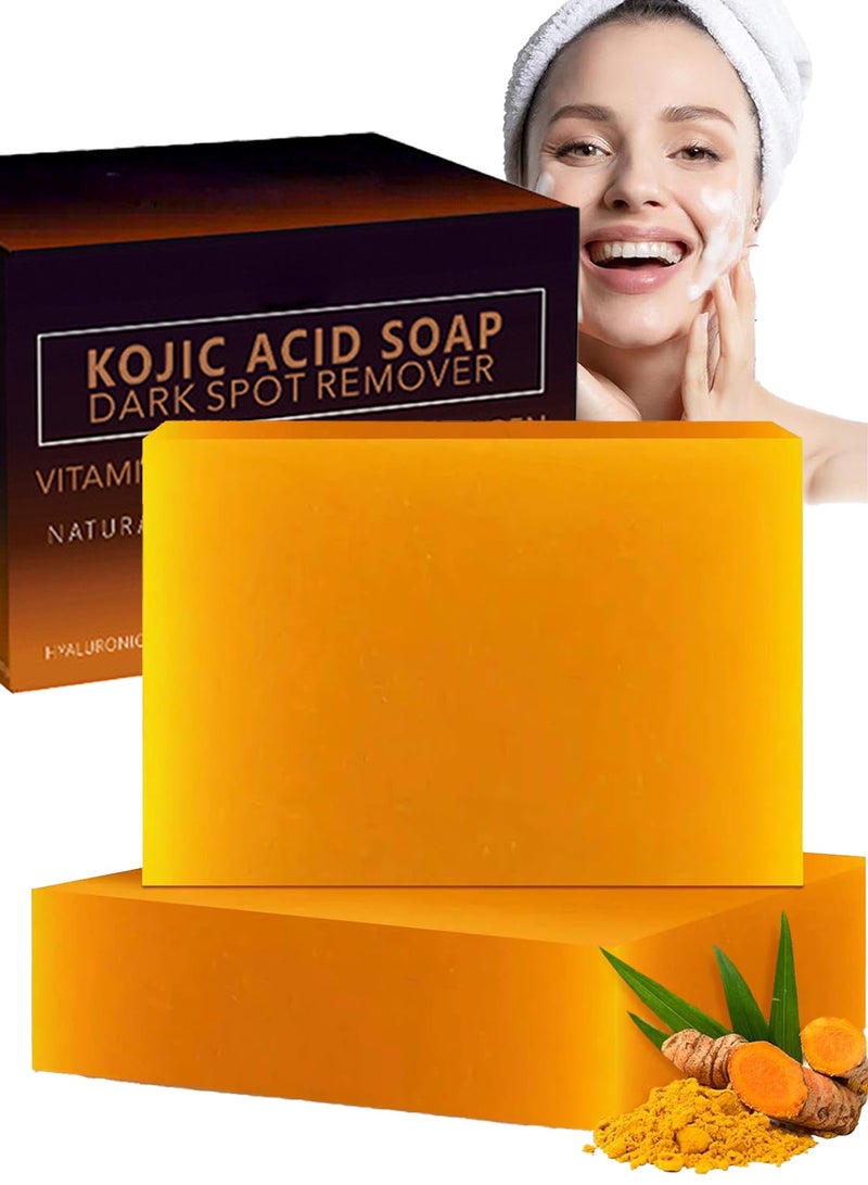 هيروكس صابون لإزالة التصبغات الجلدية بحمض الكوجيك، جلوتاثيون، كولاجين، فيتامين سي، تركيبة يابانية أصلية، فيتامين سي، ريتينول، كولاجين، حمض الهيالورونيك، وزبدة الشيا، لتوحيد لون البشرة وإشراقها، للوجه والجسم (عبوة من قطعتين، برتقالي) - Image 1