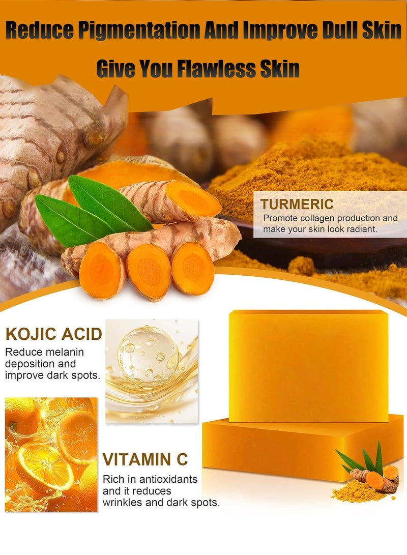 هيروكس صابون لإزالة التصبغات الجلدية بحمض الكوجيك، جلوتاثيون، كولاجين، فيتامين سي، تركيبة يابانية أصلية، فيتامين سي، ريتينول، كولاجين، حمض الهيالورونيك، وزبدة الشيا، لتوحيد لون البشرة وإشراقها، للوجه والجسم (عبوة من قطعتين، برتقالي) - Image 3