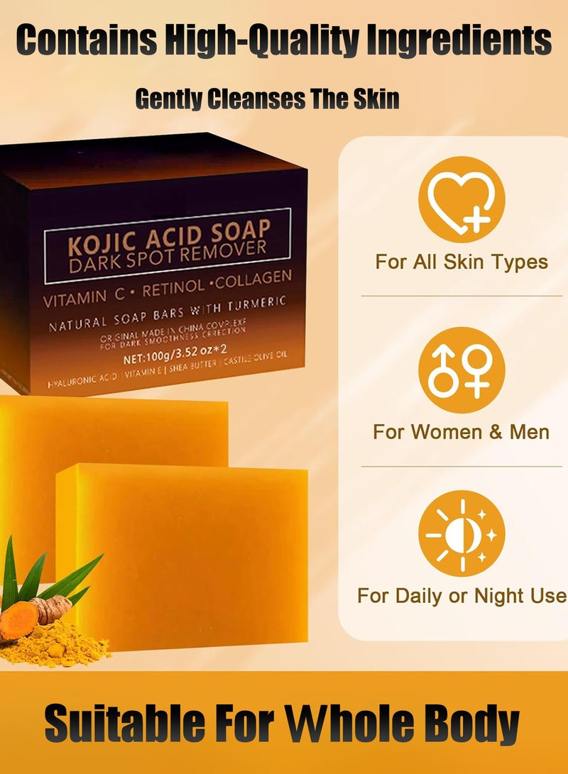 هيروكس صابون لإزالة التصبغات الجلدية بحمض الكوجيك، جلوتاثيون، كولاجين، فيتامين سي، تركيبة يابانية أصلية، فيتامين سي، ريتينول، كولاجين، حمض الهيالورونيك، وزبدة الشيا، لتوحيد لون البشرة وإشراقها، للوجه والجسم (عبوة من قطعتين، برتقالي) - Image 4