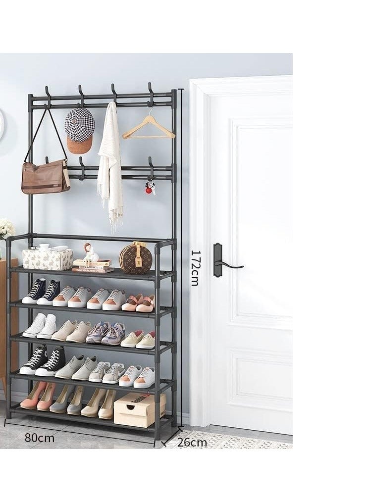 BLOOMING TIME 2 In 1 Entrance Coat Rack, Hall Tree with 5-Tier Freestanding Shoe Racks - Image 1