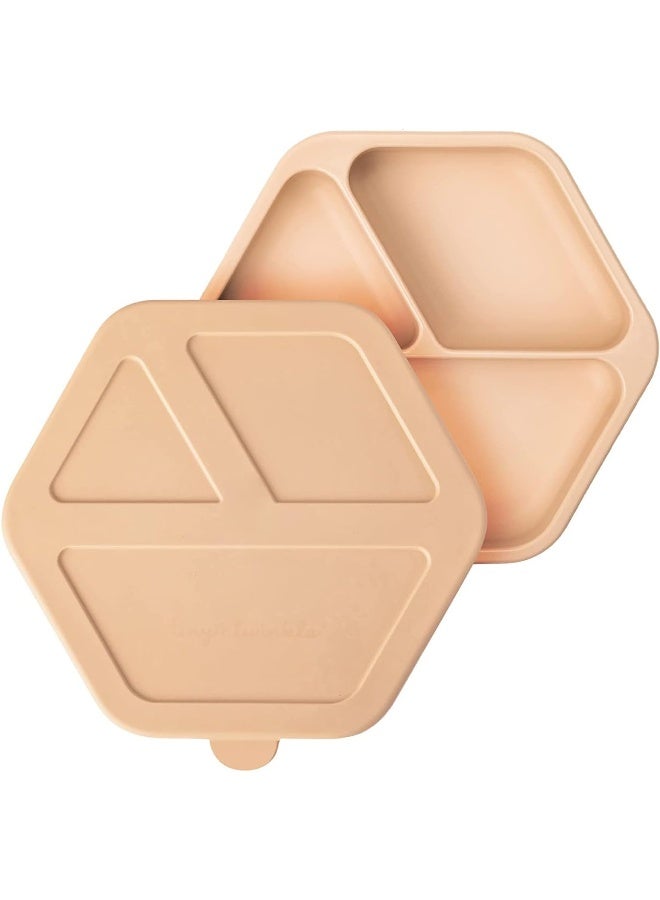 Tiny Twinkle Silicone Suction Baby Plate, Suction Grip Divided Dish for First Foods and Self-Feeding Toddlers, Baby Led Weaning Supplies for Independent Eating (Sand Plate with Lid) - Image 1