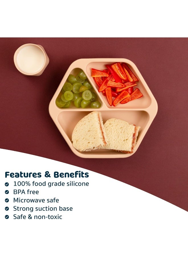 Tiny Twinkle Silicone Suction Baby Plate, Suction Grip Divided Dish for First Foods and Self-Feeding Toddlers, Baby Led Weaning Supplies for Independent Eating (Sand Plate with Lid) - Image 5