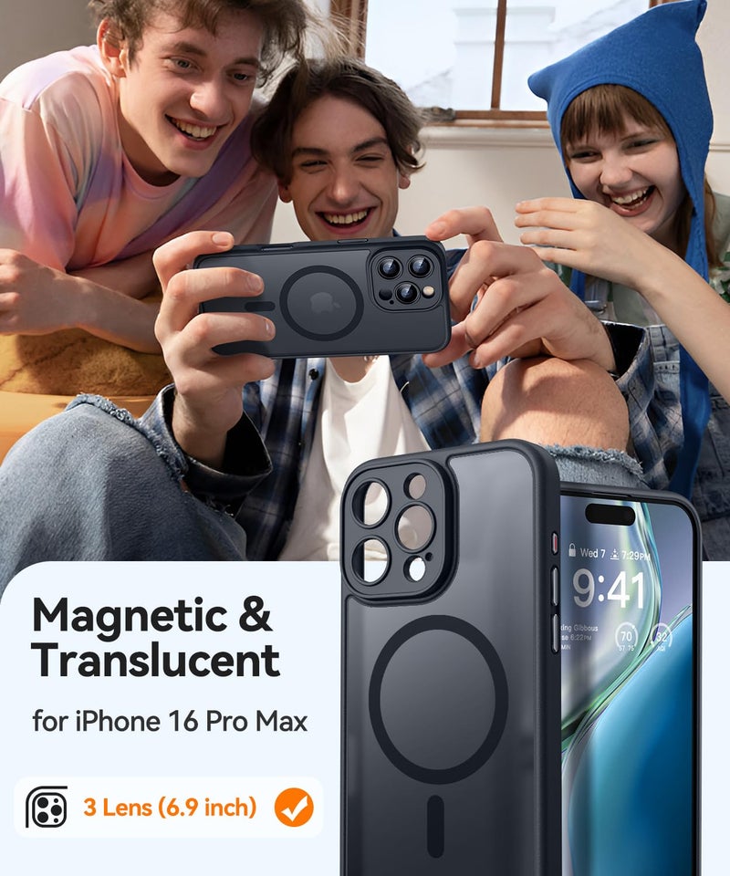 CANSHN Magnetic for iPhone 16 Pro Max Case, Upgraded [Full Camera Protection] [Compatible with Magsafe] [Translucent Matte] Shockproof Protective Phone Case for iPhone 16 Pro Max 6.9" - Black - Image 2
