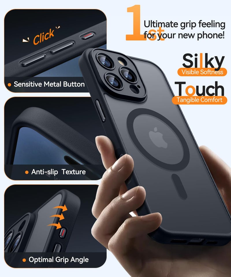 CANSHN Magnetic for iPhone 16 Pro Max Case, Upgraded [Full Camera Protection] [Compatible with Magsafe] [Translucent Matte] Shockproof Protective Phone Case for iPhone 16 Pro Max 6.9" - Black - Image 5