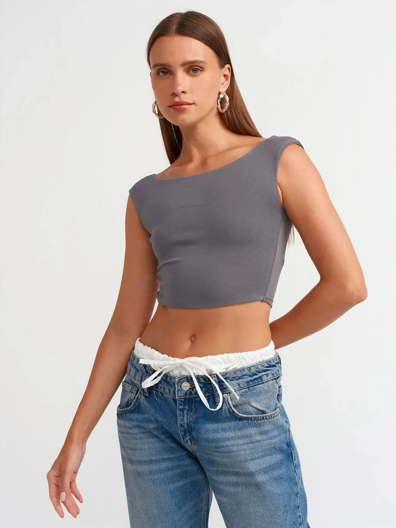 ديلفين DILVIN Women's Sleeveless Crop Boat Neck T-Shirt