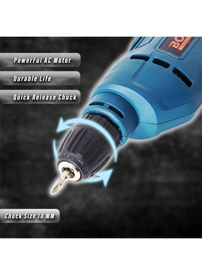 بوناي مثقاب كهربائي 400-600 واط، سرعة متغيرة، ظرف 10 مم، دوران أمامي وخلفي، مناسب للأعمال المنزلية، الخشب، المعدن، البلاستيك، 220-240 فولت، أداة كهربائية BN-HK110 - Image 3