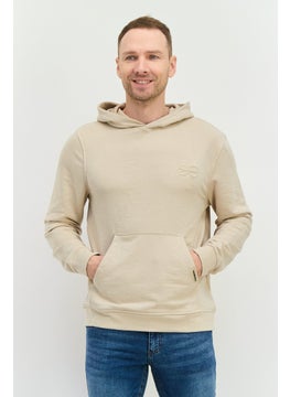 CROSSHATCH Men Embroidered Long Sleeves Hooded Sweatshirt, Light Grey  - Image 1