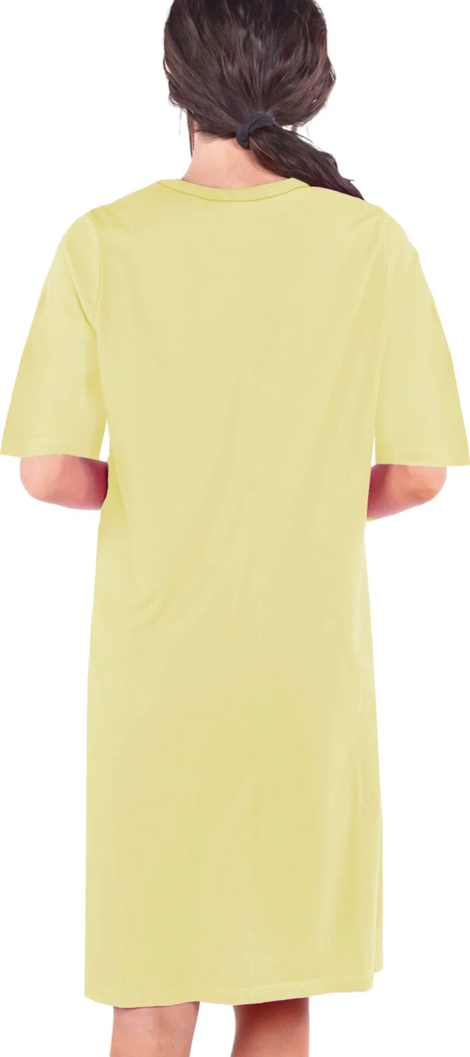 روك اند رول Plain Light Yellow V Neck Half Sleeve Knee Length Comfortable Home Dress Nightgown