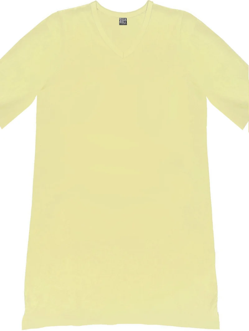 روك اند رول Plain Light Yellow V Neck Half Sleeve Knee Length Comfortable Home Dress Nightgown