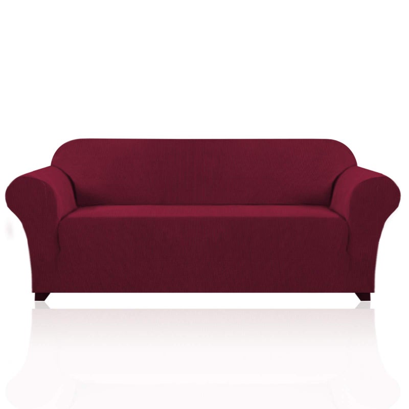 PrinceDeco Stretch Sofa Cover Slipcover Couch Covers for 3 Cushion Couch Furniture Protector Sofa Covers with Non Slip Elastic Bottom Dogs Pet Friendly FittedSofa Burgundy