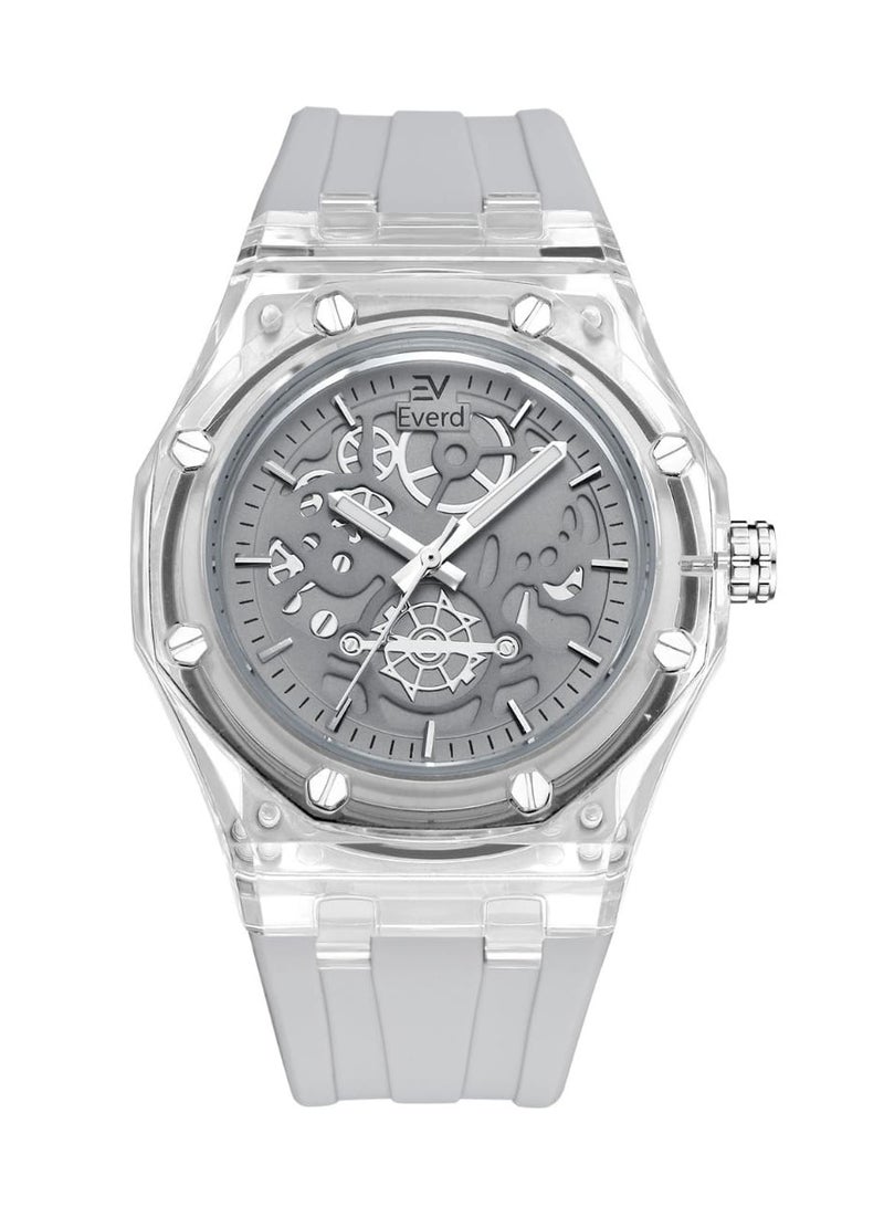 ساعة ايفرد الحديثة رجالية بسوار ربر وميناء شفافة