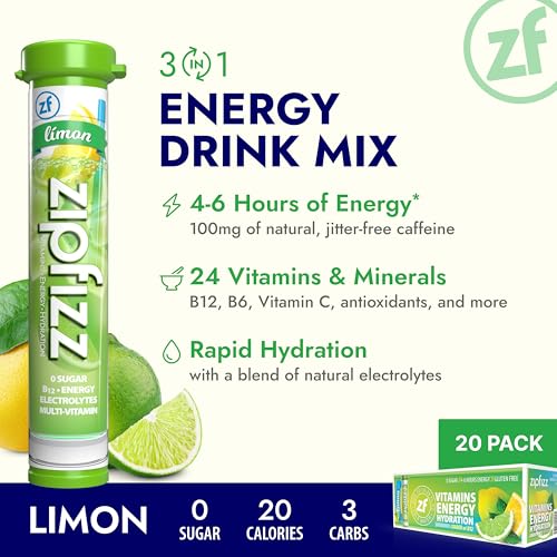 Zipfizz Daily Energy Drink Powder, Limon, 20 Pack | 3-in-1 Sustained Energy, Rapid Hydration, and Essential Vitamins | Sugar-Free | Electrolyte Powder | Contains Vitamin B-12 & Antioxidants - Image 2