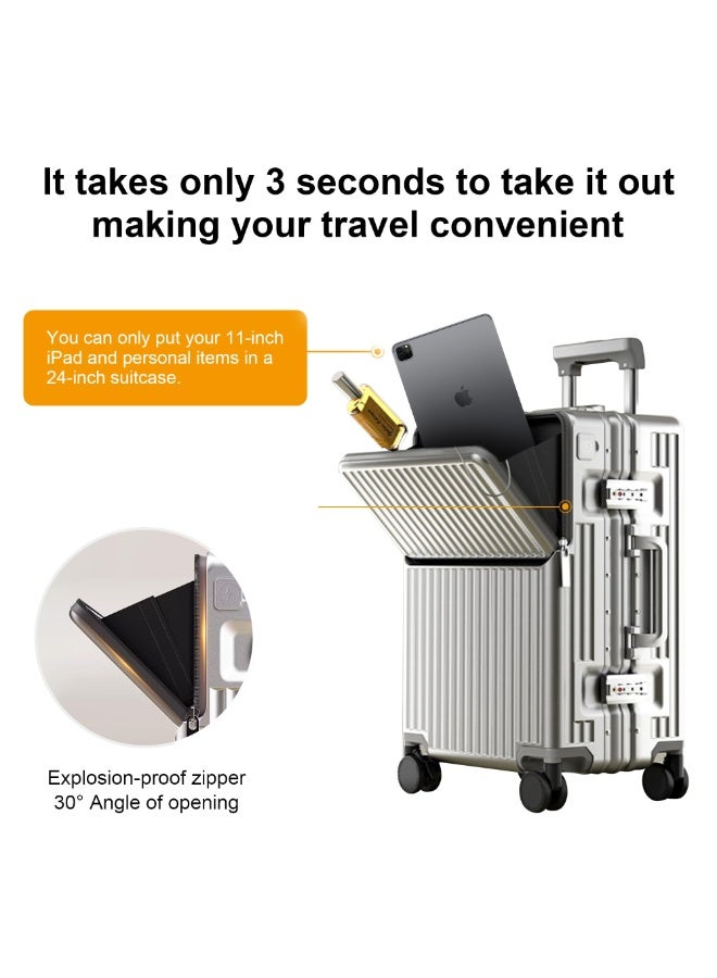 والالا حقيبة سفر بدون سحاب مع إمكانية الوصول السريع من الأعلى، ومنافذ USB/USB-C مدمجة، وحامل أكواب وخطاف حقيبة، وقفل معتمد من إدارة أمن النقل، وإطار من الألومنيوم، وحقيبة سفر صلبة للسفر/الأعمال - Image 3