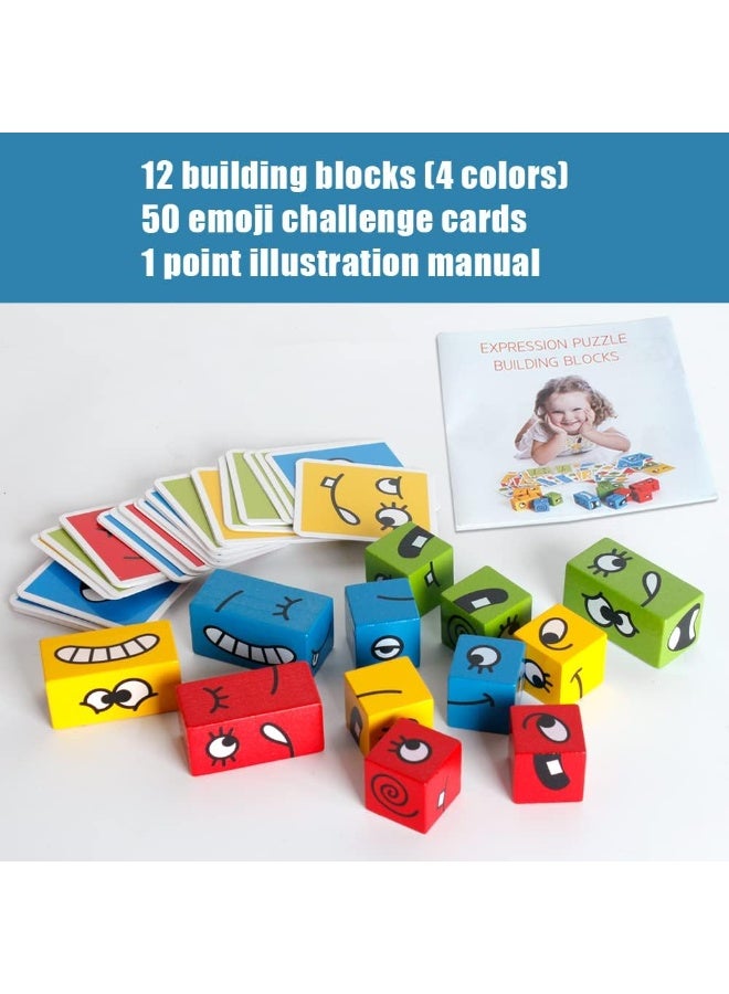 Bukela Wooden Face-matching Building Blocks Puzzle, Building Block Toy, Montessori Board Game Educational Toy, Suitable for Children Aged 3 and Up. - Image 5