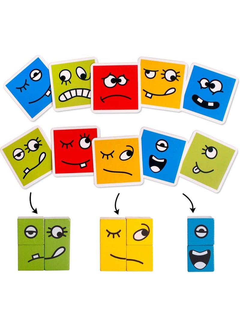 Bukela Wooden Face-matching Building Blocks Puzzle, Building Block Toy, Montessori Board Game Educational Toy, Suitable for Children Aged 3 and Up. - Image 3