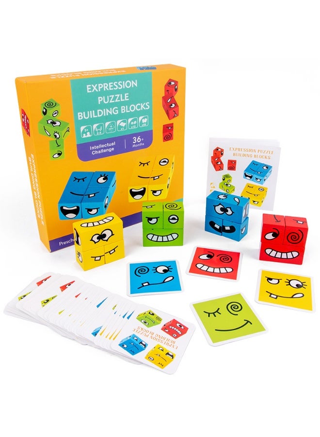 Bukela Wooden Face-matching Building Blocks Puzzle, Building Block Toy, Montessori Board Game Educational Toy, Suitable for Children Aged 3 and Up. - Image 1