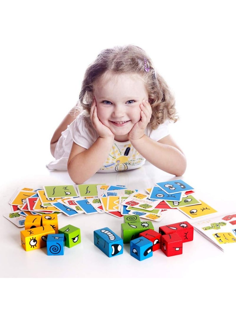 Bukela Wooden Face-matching Building Blocks Puzzle, Building Block Toy, Montessori Board Game Educational Toy, Suitable for Children Aged 3 and Up. - Image 4