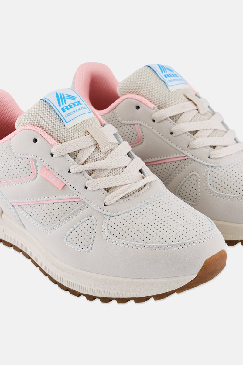RBX Women Brand Logo Lace Up Sports Shoes, Beige - Image 3