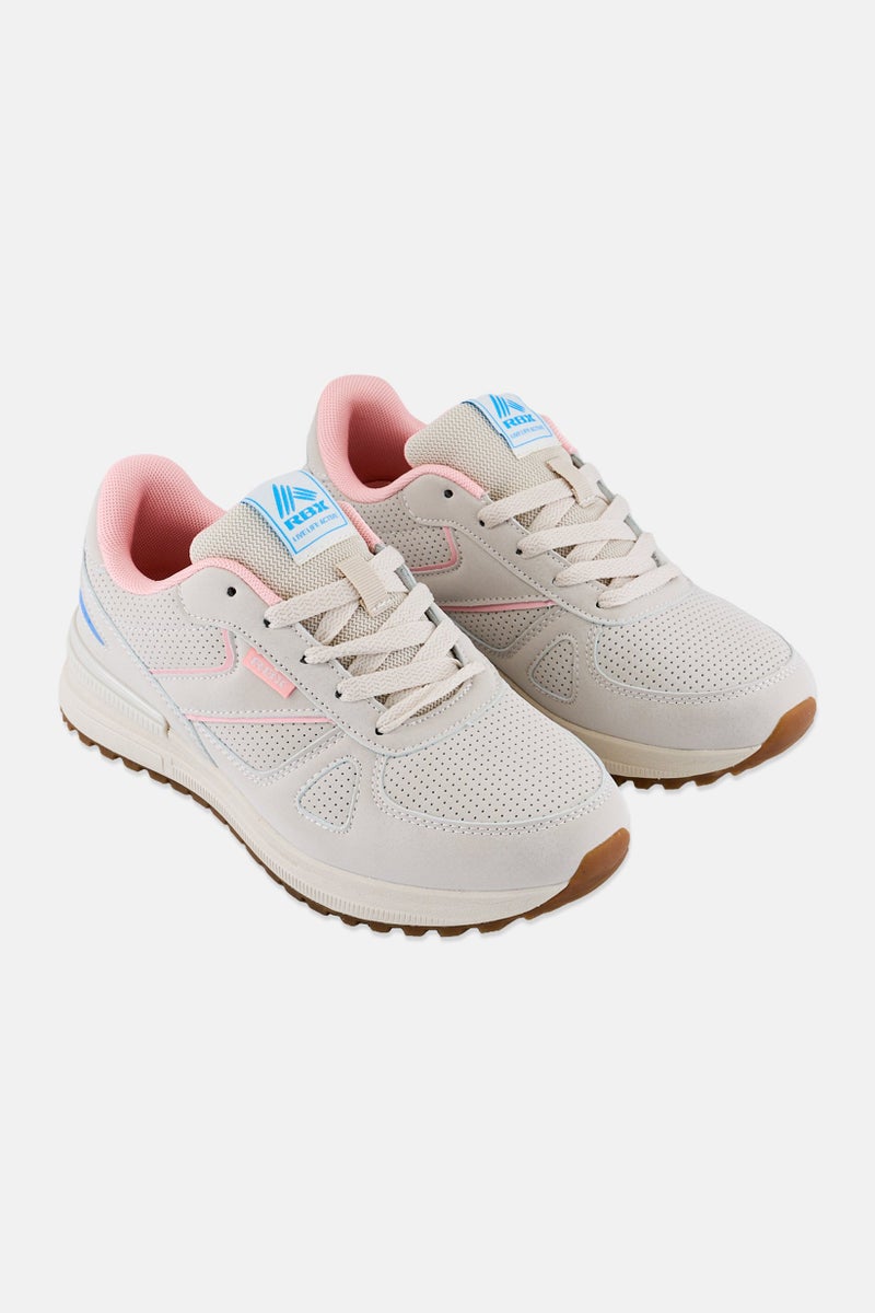 RBX Women Brand Logo Lace Up Sports Shoes, Beige - Image 1
