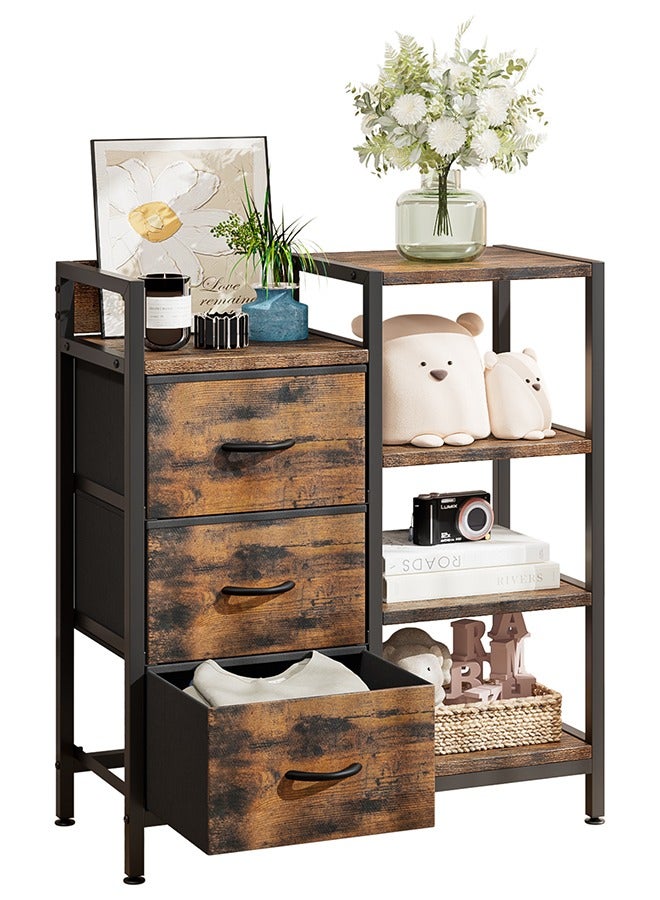 Dresser for Bedroom, Chest of Drawers with 3 Fabric Drawer and Side Shelf, Storage Unit Organizer for Entryway, Hallway, Living Room, Nightstand, Nursery Room, Office