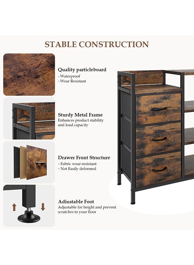 Solerconm Dresser for Bedroom, Chest of Drawers with 3 Fabric Drawer and Side Shelf, Storage Unit Organizer for Entryway, Hallway, Living Room, Nightstand, Nursery Room, Office - Image 5
