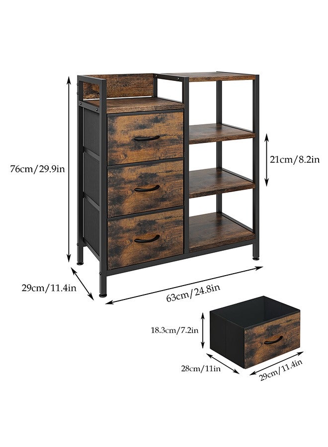 Solerconm Dresser for Bedroom, Chest of Drawers with 3 Fabric Drawer and Side Shelf, Storage Unit Organizer for Entryway, Hallway, Living Room, Nightstand, Nursery Room, Office - Image 2