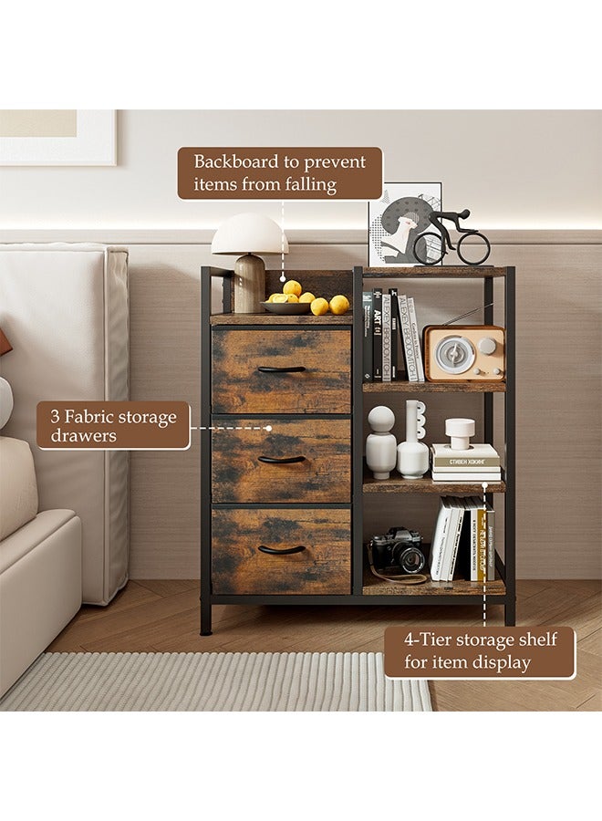 Solerconm Dresser for Bedroom, Chest of Drawers with 3 Fabric Drawer and Side Shelf, Storage Unit Organizer for Entryway, Hallway, Living Room, Nightstand, Nursery Room, Office - Image 4