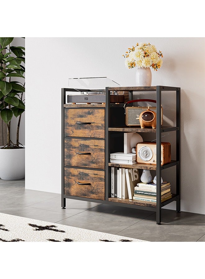 Solerconm Dresser for Bedroom, Chest of Drawers with 3 Fabric Drawer and Side Shelf, Storage Unit Organizer for Entryway, Hallway, Living Room, Nightstand, Nursery Room, Office - Image 3